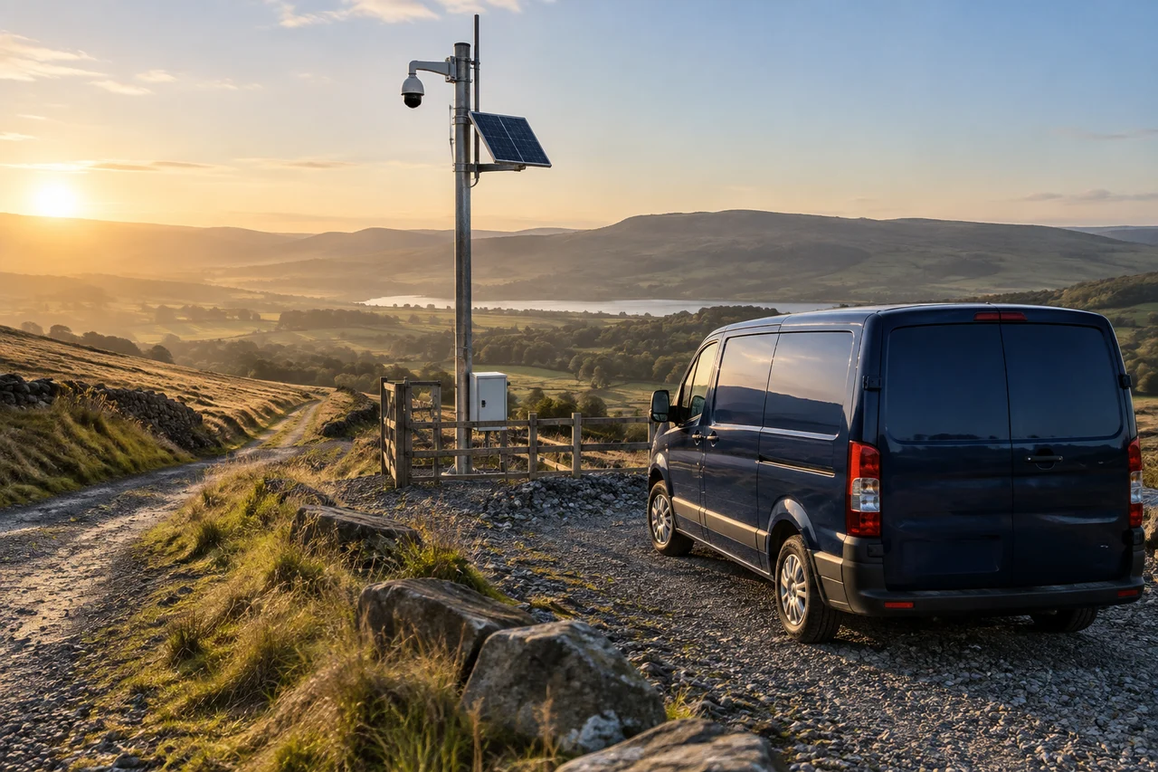 Service vehicle beside remote equipment
