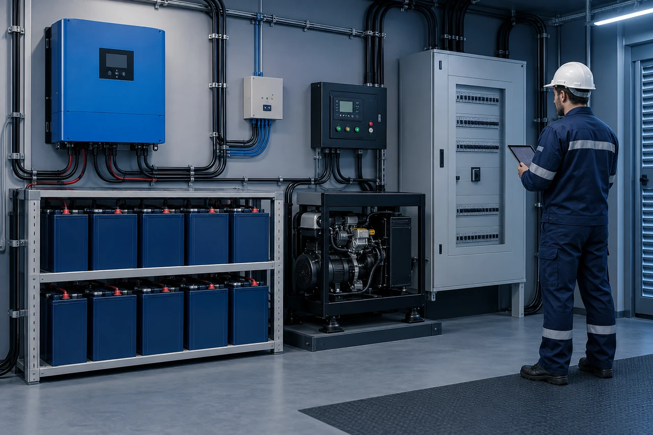 Engineer integrating existing solar, battery, generator and distribution equipment