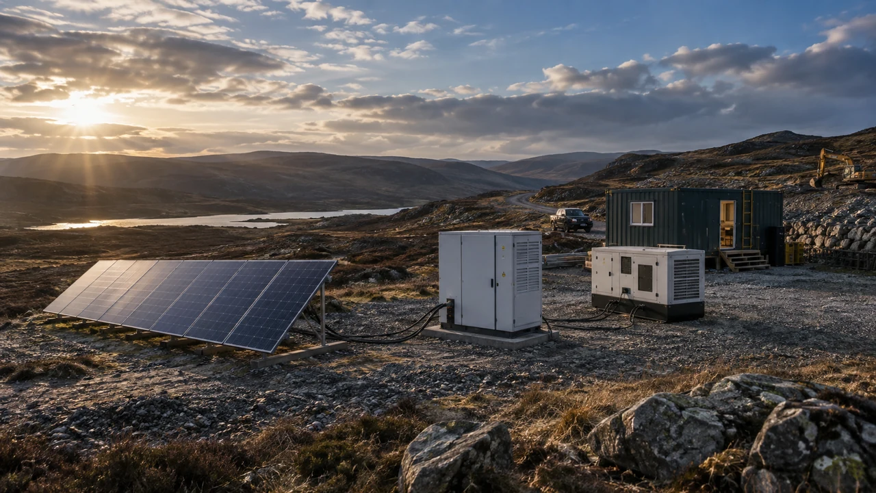 Solar, battery and generator equipment powering a remote worksite