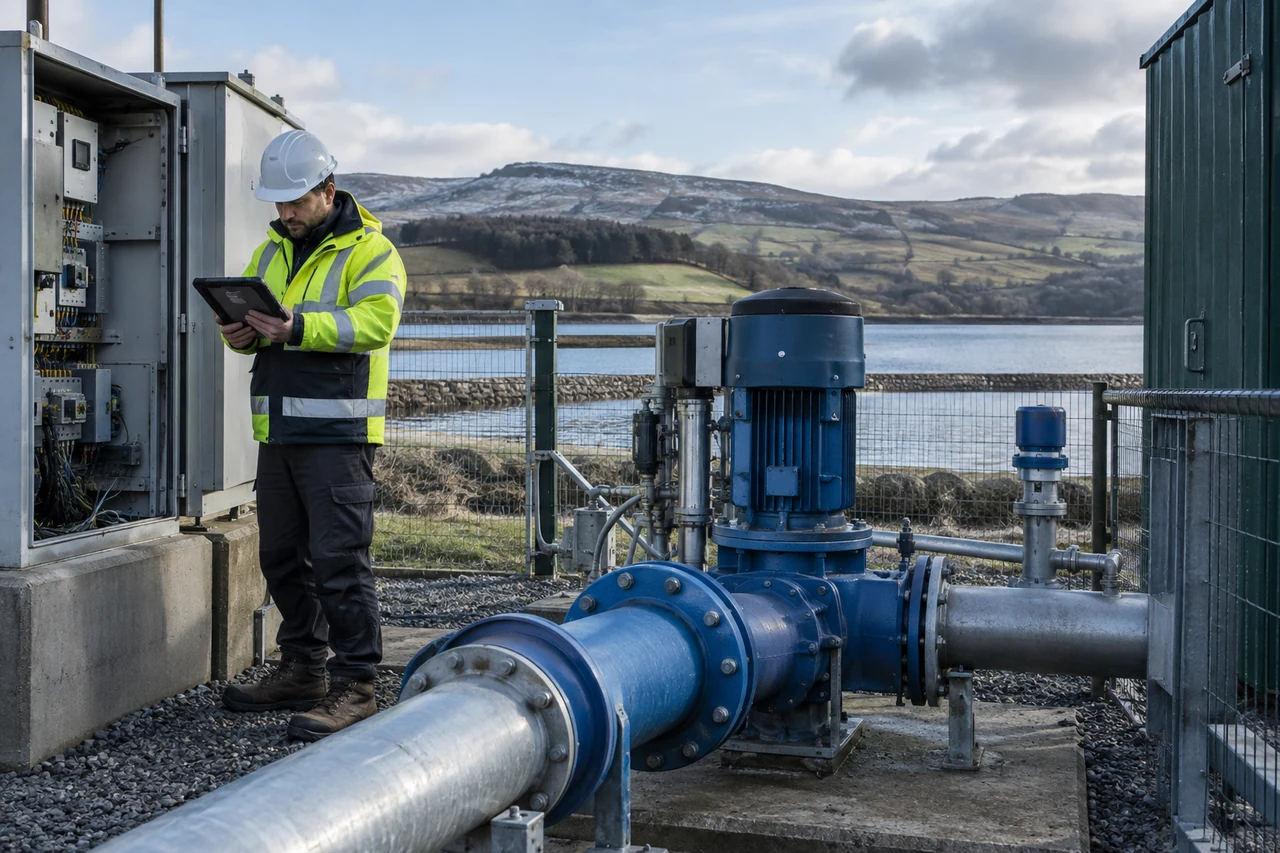 Engineer diagnosing a remote water pumping station